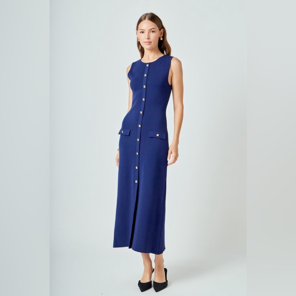 High End Navy KnitSleeveless Midi Dress